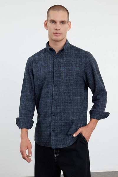 Trendyol Collection Indigó textúrájú flanel ing - normál szabású TMNAW25GO00004