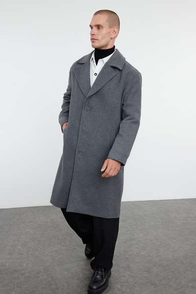 Trendyol Collection Men's Oversize Stamp Coat - Anthracite, Winter, Wool Blended TMNAW25KB00004