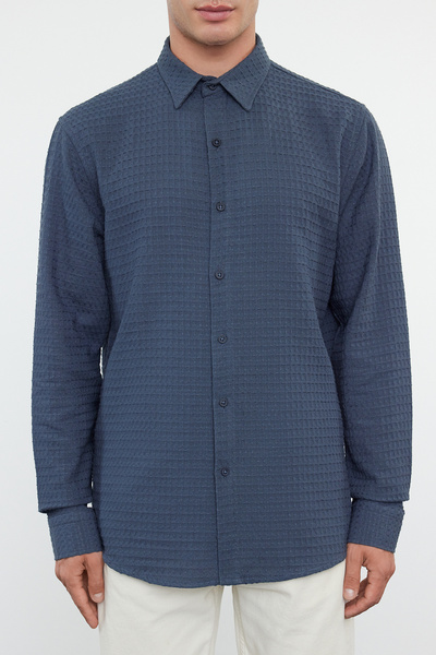Trendyol Collection Waffle Textured Anthracite Cotton Shirt - Regular Fit TMNAW25GO00010