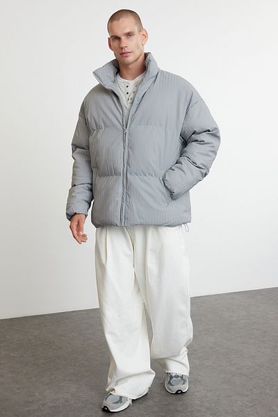 Trendyol Collection Stand Collar Grey Puffer Jacket Oversize Winter - TMNAW25MO00019