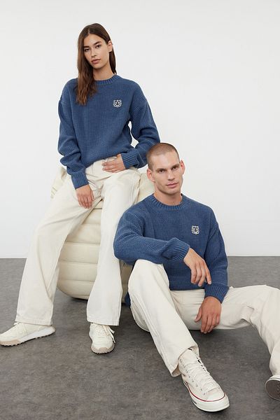Trendyol Collection Indigofarbener, übergroßer, strukturierter Pullover mit Rundhalsausschnitt