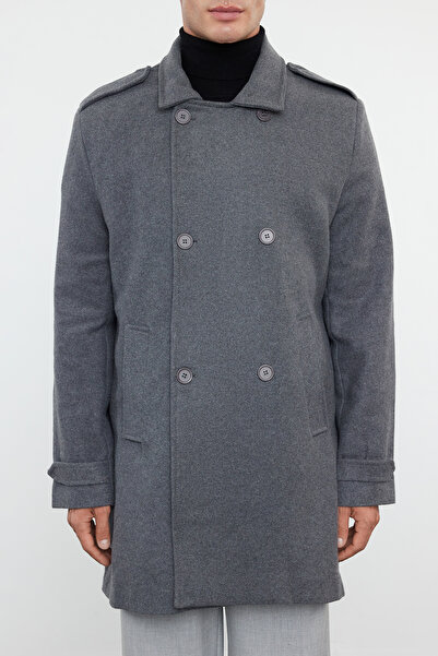 Trendyol Collection Férfi antracit színű téli gyapjú kevert kasmírkabát - normál szabású TMNAW25KB00003