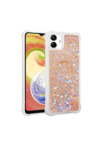 AQUA AKSESUAR Galaxy A04 Uyumlu Kılıf Simli Sıvılı Yüzüklü Silikon Kılıf