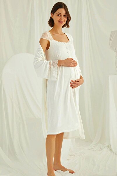 MONAMİSE طقم ثوب نوم للحوامل من إكرو مع ثوب 18202