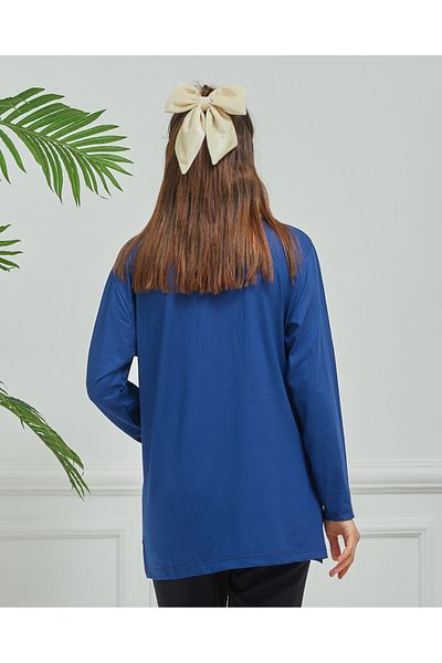 Stilmony Women's Mother Indigo Embroidered Casual Middle Age Combed Cotton Blouse
