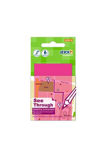 Hopax Stickn Adhesive Note Paper 76X51 mm Translucent Neon Pink 50 Sheets