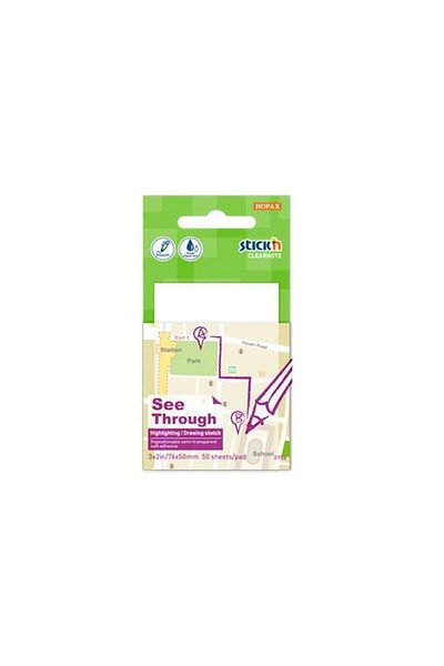 Hopax Stickn Adhesive Note Paper Translucent 50 Sheets 76x51 Mm White