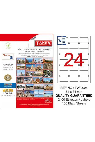 Tanex Αυτοκόλλητο λέιζερ 100 φύλλα 64x34 mm Ετικέτα εκτυπωτή λέιζερ