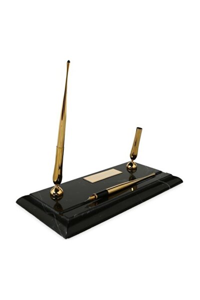 Scrikss Masa Takımı Çiftli Dolma Kalemi - Dolma Katre-ı Zer Mermer Gold