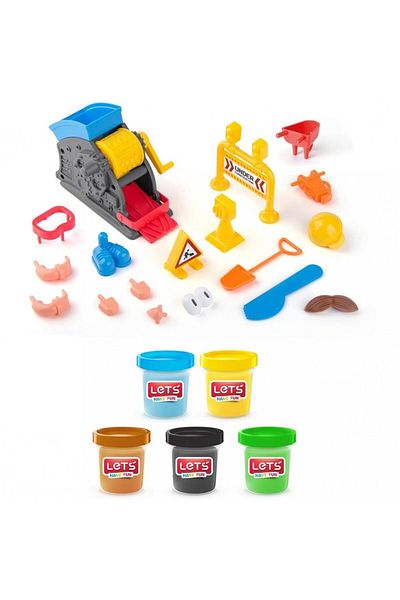 Lets Let's Road Construction Set 5 X 75 Grams Play Dough and 20 Pieces Modeling Mold