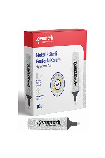 penmark 1-5 mm Cut Tip Highlighter Silver Pen - Marker Pen with Metallic Glitter (Pack of 10)