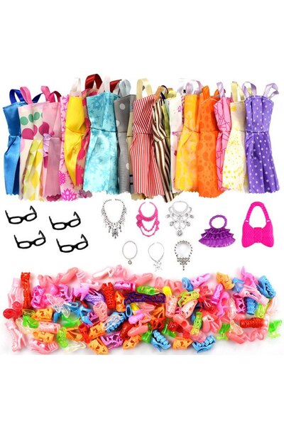 Jewval Barbie Aksesuar Seti Barbi Kıyafet Çanta Ayakkabı Aksesuar Gözlük