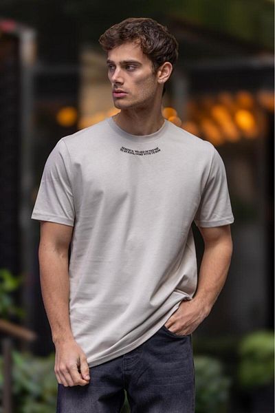 Decas Μπεζ TEDDY Oversize βαμβακερό μπλουζάκι με λαιμόκοψη