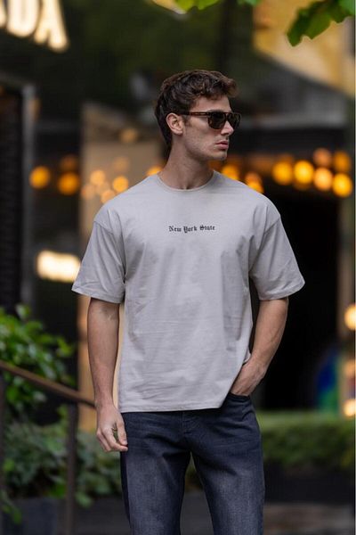 Decas Μπεζ Χρώμα Oversize Crew Neck Βαμβακερό TONGS T-Shirt