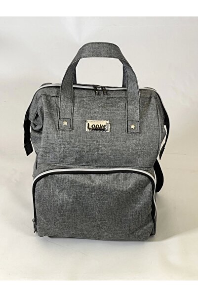 LOOVE BEBE حقيبة الأم من الكتان باللون الرمادي