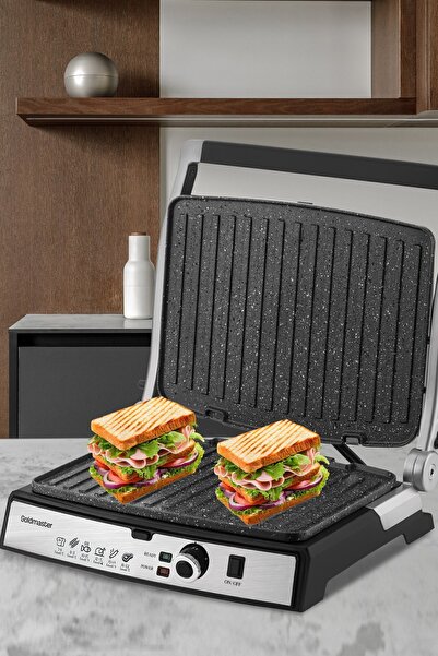 GOLDMASTER Gralux Pembe Paslanmaz Çelik 2000 Watt Granit Çıkarılabilir Plakalı Tost Ve Izgara Makinesi