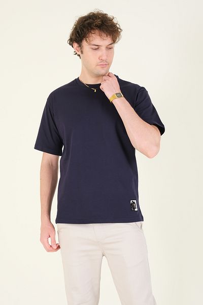 Giyim Dünyası Tricou cu broderie supradimensionat pentru bărbați albastru bleumarin - decolteu