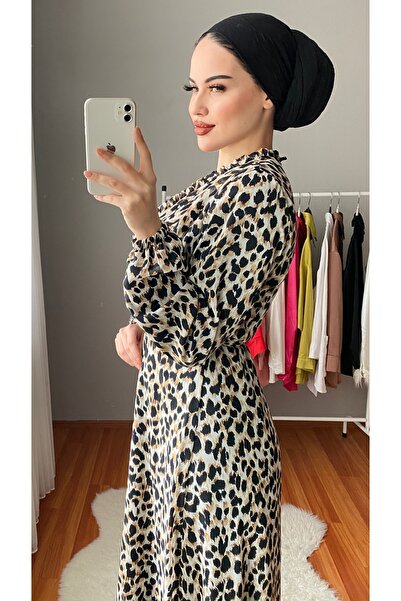 Nissra Φόρεμα σιφόν με διπλό στήθος Leopard Print