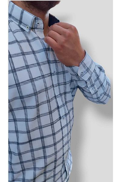 hodbehod Πουκάμισο ποιότητας Slim Fit - Μακρύ μανίκι, χωρίς τσέπη, 60% βαμβάκι 40% πολυεστέρας
