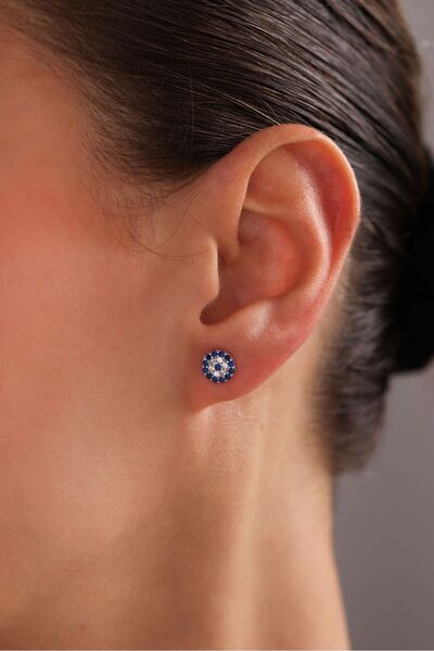 Nereze 925 Ayar Gümüş Rodyum Kaplama Minimal Nazar Küpe