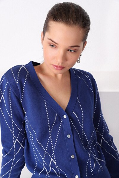 Ferraro Hipblue Striped 100% Cotton Women's Knitwear Cardigan