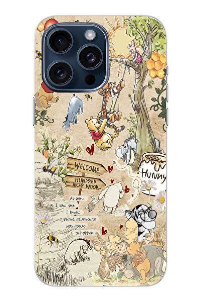 moonset Iphone 14 Pro Uyumlu Winnie The Pooh Kolaj Tasarımlı Baskılı Şeffaf T...