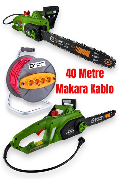 DynamicTech 40 Metre Seyyar Makara Kablo + 1800 W Elektrikli Zincirli Hızar A...