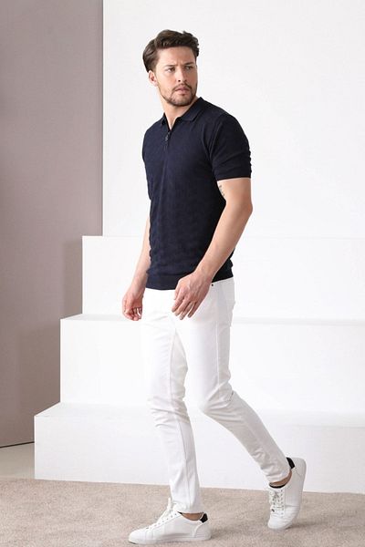 Ferraro Ανδρικό πλεκτό μπλουζάκι Navy Blue Polo με φερμουάρ 100% βαμβάκι