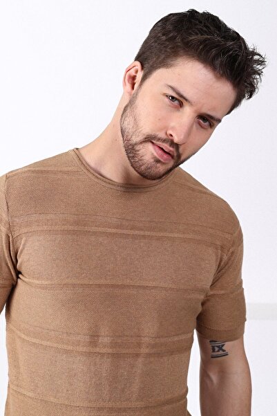 Ferraro Camel Crew Neck 100% Cotton Men's Knitwear T-shirt