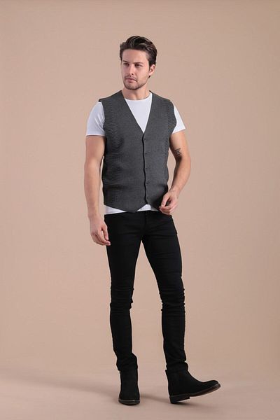 Ferraro Men's Anthracite Buttoned Cotton Knitwear Vest