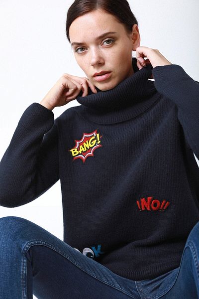 Ferraro Women's Navy Blue Turtleneck Cashmere Knitwear Sweater