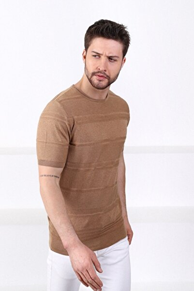 Ferraro Camel Crew Neck 100% Cotton Men's Knitwear T-shirt