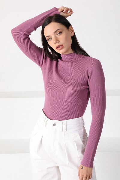 Ferraro Pulover de damă, cu mânecă lungă, cu guler modern, de culoare lavandă