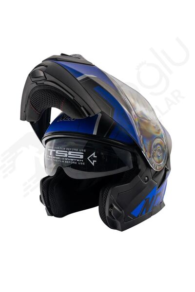 NCR Çene Açılır Motosiklet Kaskı - Stark Mat Siyah Mavi - 160e