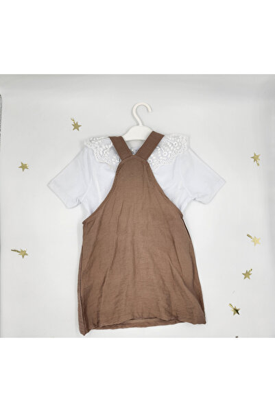 By Cwhr Girl's Cotton Linen T-Shirt Salopet Dress - Guipure Collar, Teddy Bear Toy Model