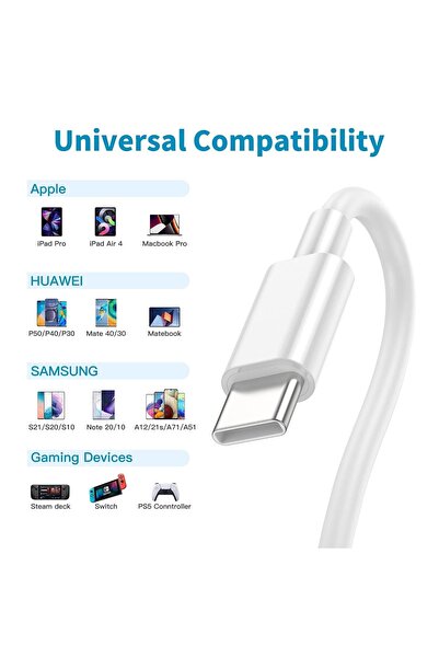 pukotech Şarj Kablosu iPhone 15/15Plus/15 Pro/ 15 ProMax Uyumlu Type-C to Type-C Şarj Kablosu Samsung Xiaomi