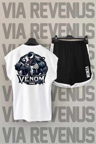 Vordevia Fitness Back Printed με μηδενικό μανίκι Crew λαιμόκοψη Λευκό αθλητικό μπλουζάκι και μαύρο αθλητικό σορτς