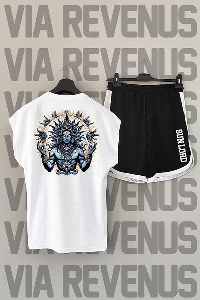 Vordevia Sun Lord White αθλητικό μπλουζάκι και μαύρο αθλητικό σορτς - Crew λαιμόκοψη, μηδενικό μανίκι