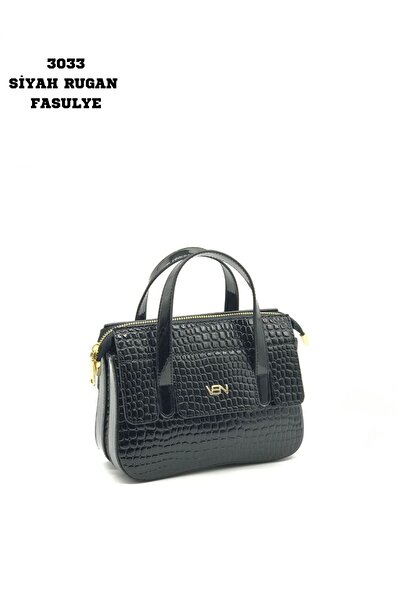 VICTORIA SHINE KÜÇÜK BOY EL VE ÇAPRAZ ASKI DETAYLI ÇANTA 3033 SİYAH RUGAN FASULYE