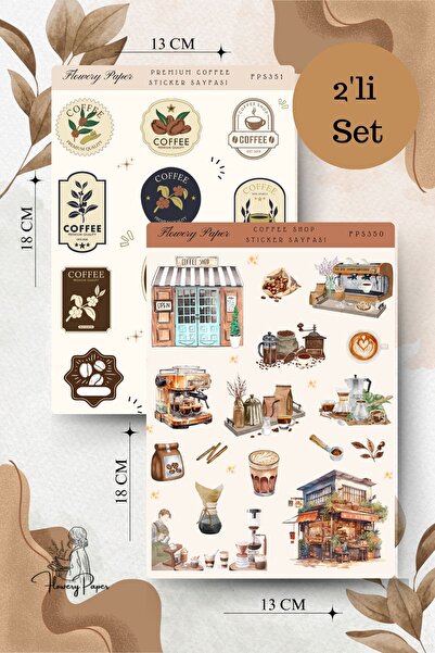 Flowery Paper 2'li Kahve Temalı Sticker Sayfası - Defter,Ajanda ,Journal,Scra...