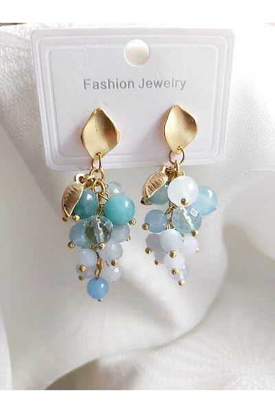 DEVİ fashion Natural Blue Quartz Stone Special Design Cluster Earrings