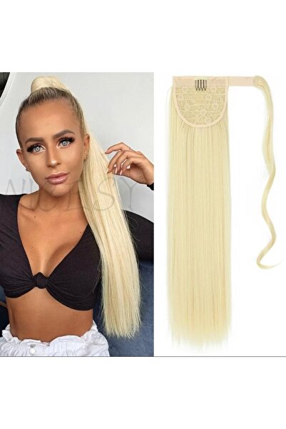 TOPRAK PERUK Düz Platin Sarı Dolamalı At Kuyruğu Postiş 75 Cm 220 gram