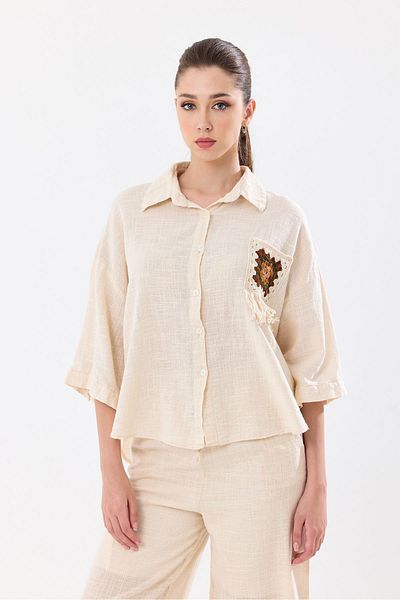 Leo Ferre Cămașă oversize din in cu broderie de damă