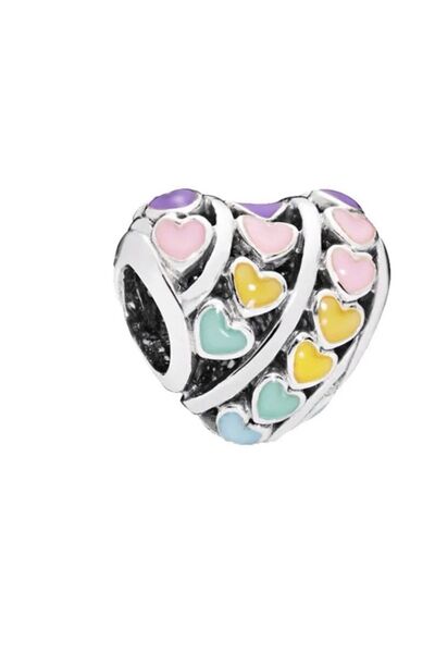 asaf renkli kalp charm / gümüş kaplama