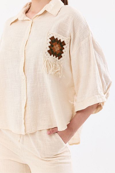 Leo Ferre Cămașă oversize din in cu broderie de damă