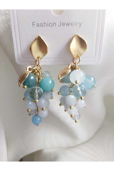 DEVİ fashion Natural Blue Quartz Stone Special Design Cluster Earrings