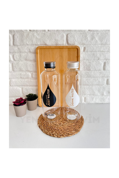 yeninesilevim 2 Adet 1000 ml (1 Litre) Hacimli Cam Su Şişesi Matarası