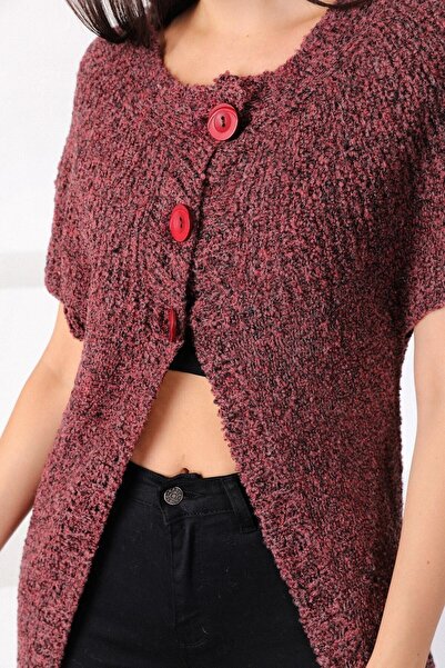 Ferraro Women's Burgundy Round Neck Long Knitwear Cardigan
