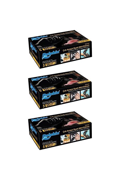 Dolphin Siyah Çok Amaçlı Nitril Eldiven Pudrasız (s) 100lü Paket 3 Adet