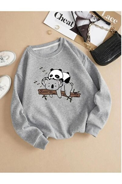 Massgai Unisex Oversize kroj Panda Štampano okrugla kragna Dukserica sa kapul...